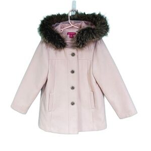 Young Dimension Pink Faux Fur Hooded Peacoat Girls Size 6/7